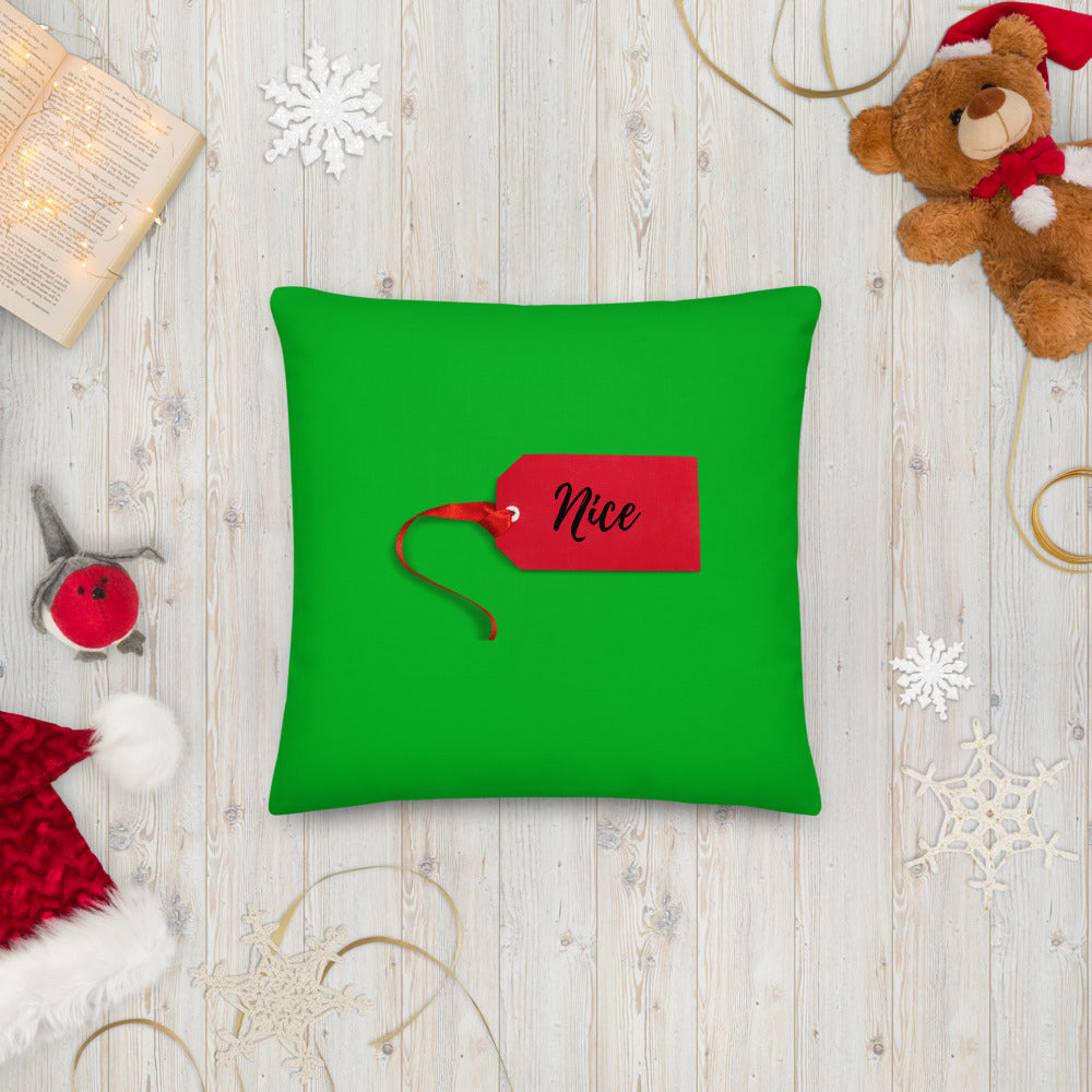 Green Nice & Red Naughty 2 Sided Christmas Premium Pillow