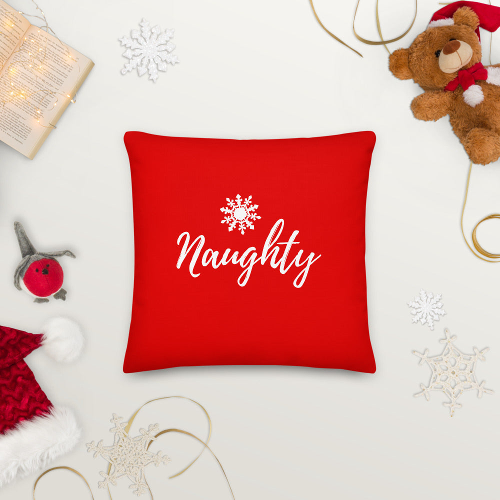 Naughty Red & Blue Nice Christmas Premium Pillow