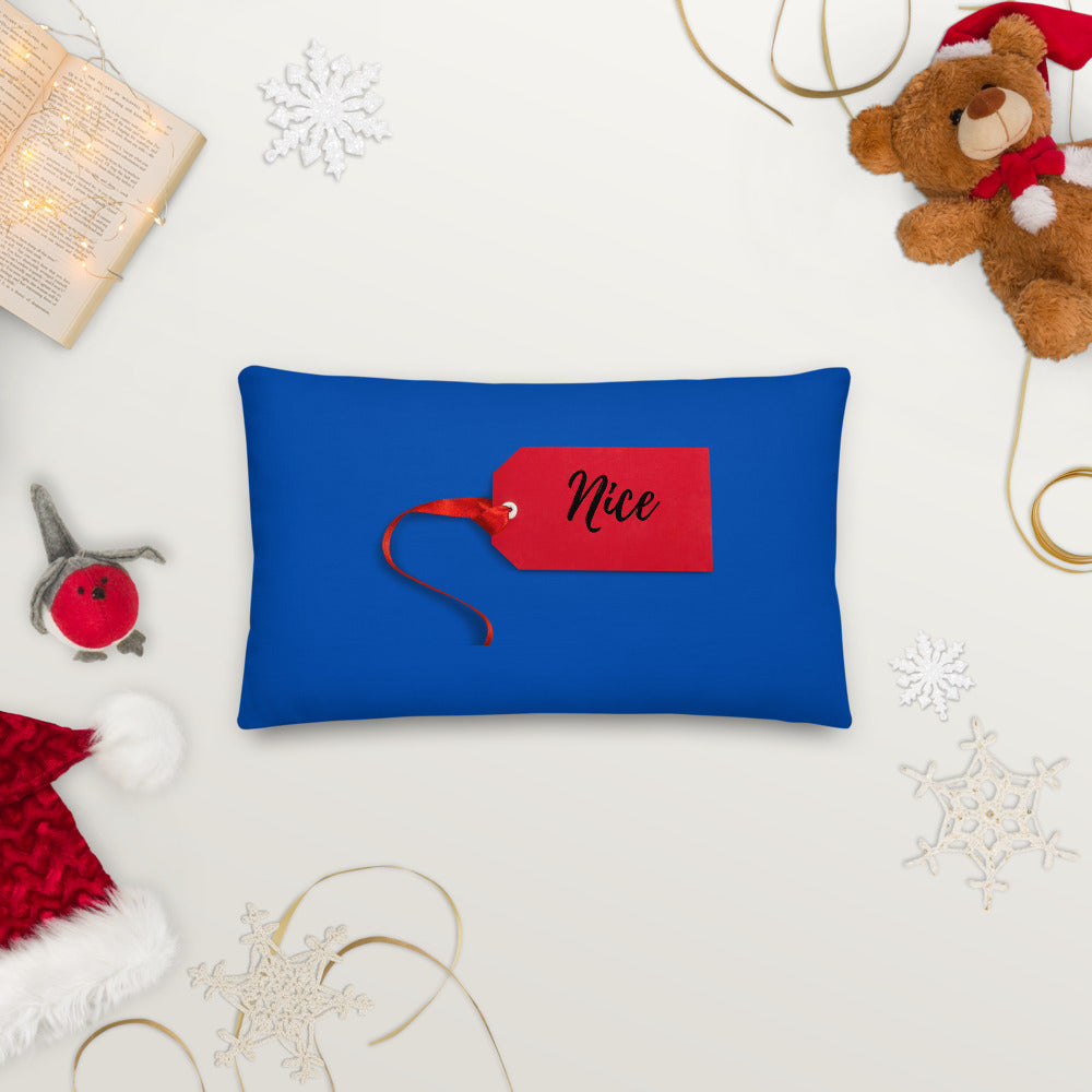 Naughty Red & Blue Nice Christmas Premium Pillow