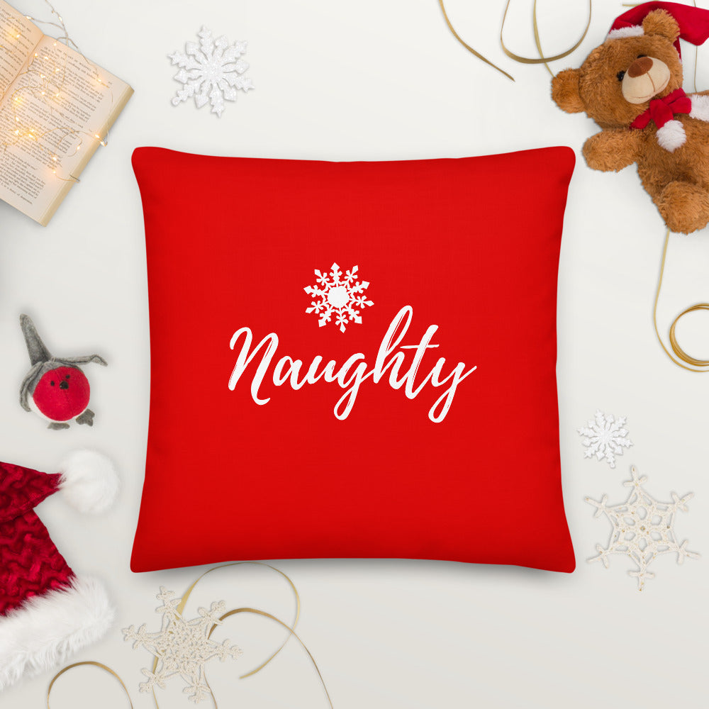 Naughty Red & Blue Nice Christmas Premium Pillow